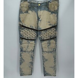 Vintage Americana Jeans Mens 36 Distressed Bleached Studded Moto Rock Grunge 90s